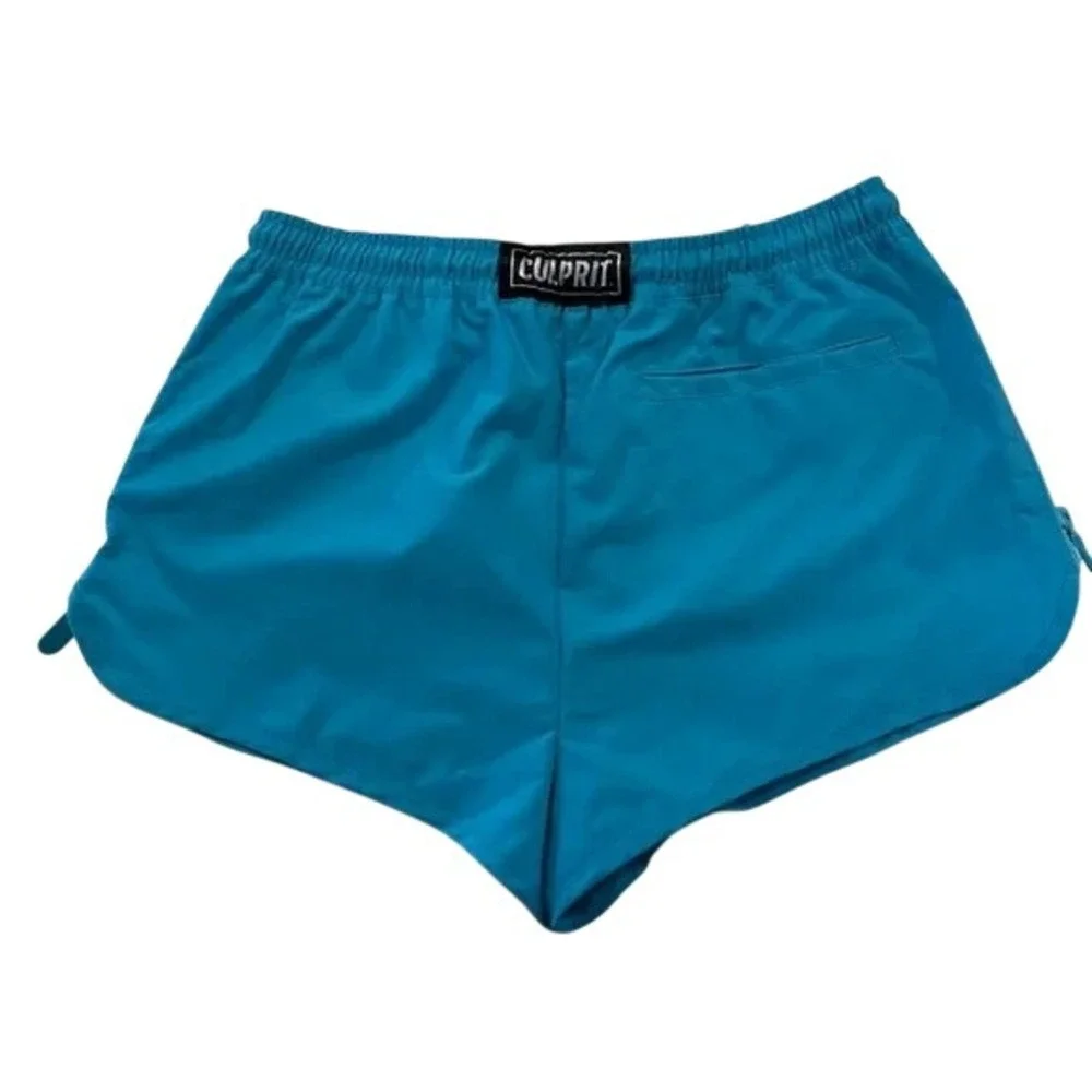 Culprit Women's Large Swim Shorts Coastal Blue Zip‎ Sides Drawstring Size Large